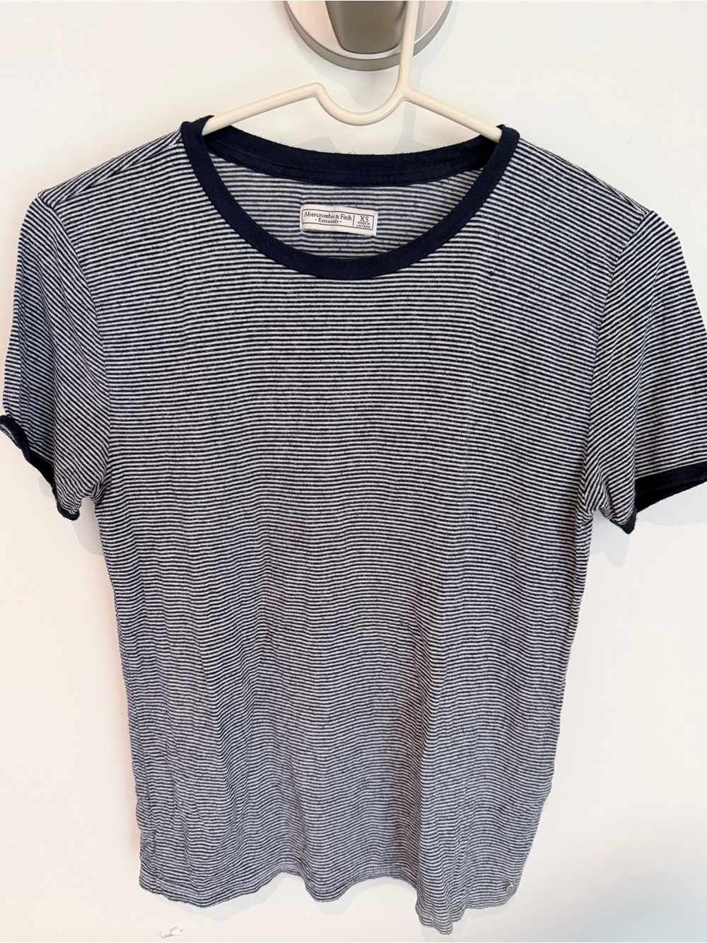 Abercrombie & Fitch Navy and White Striped Tee